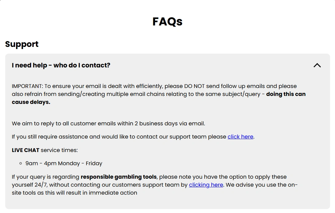 Customer support at Kong Casino